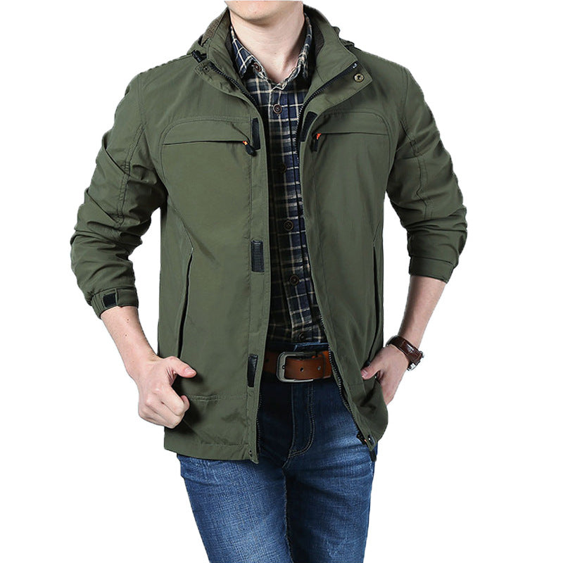 Herren Leichte Utility-Feldjacke mit Kapuze, Reißverschluss und Multifunktionstaschen Shop Nory