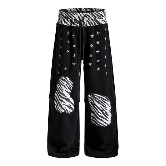 Damen Lässige Palazzo-Jogginghose mit Elastbund, Zebra‑Kniepatches und Sternen‑Print Shop Nory