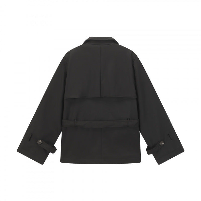 Unisex Kurze doppelte Blouson-Trenchjacke mit Taillengürtel und kastiger Silhouette Shop Nory