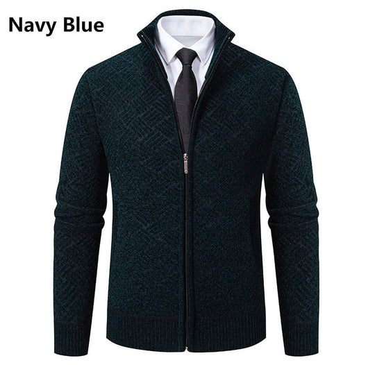 Herren Strick-Zipjacke mit geometrischem Strukturmuster und Stehkragen Shop Nory