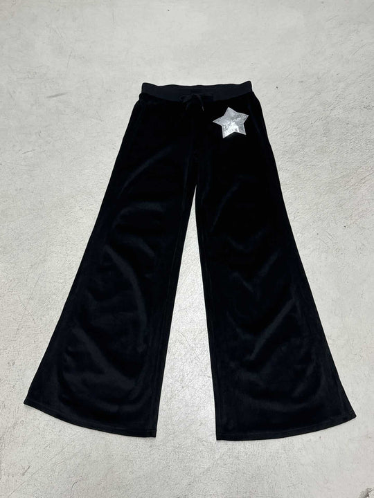Damen nan Samt-Hose mit weitem Bein, elastischem Bund und Pailletten‑Sternapplikation Shop Nory