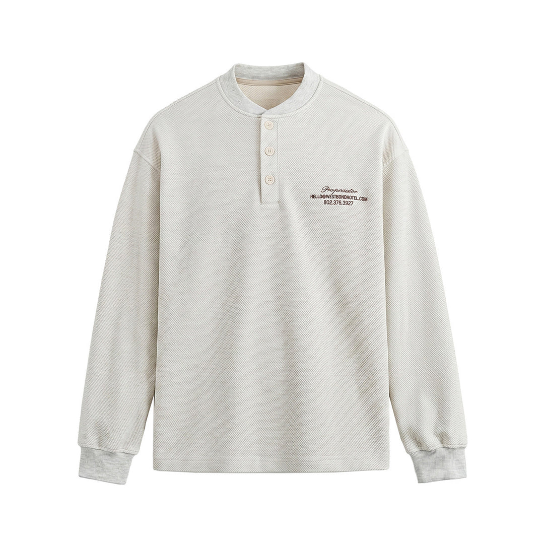 Unisex Weit geschnittenes Henley-Sweatshirt mit Waffelstruktur und Rippenbündchen Shop Nory