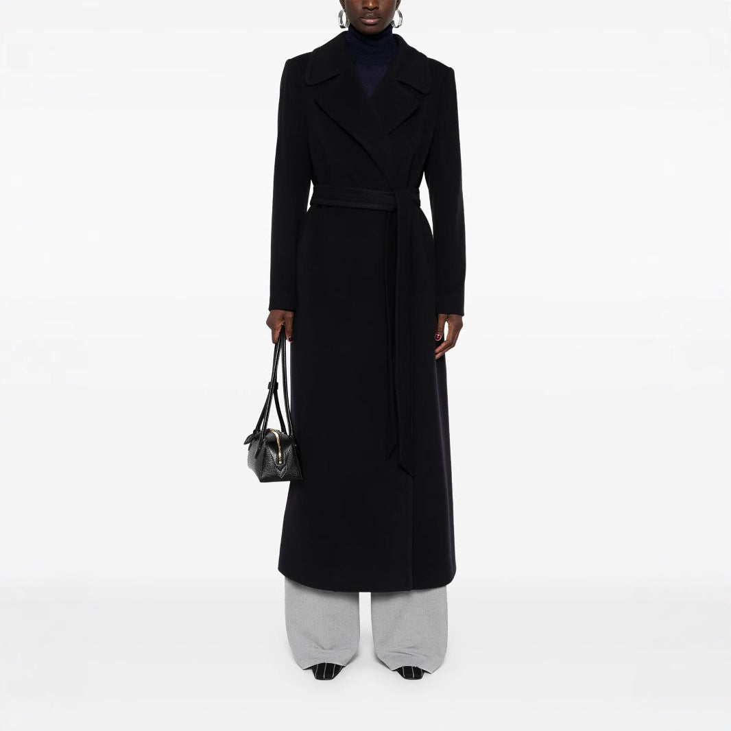 Damen Langer Wickelcoat aus Wollmix mit Bindegürtel und breitem Revers Shop Nory