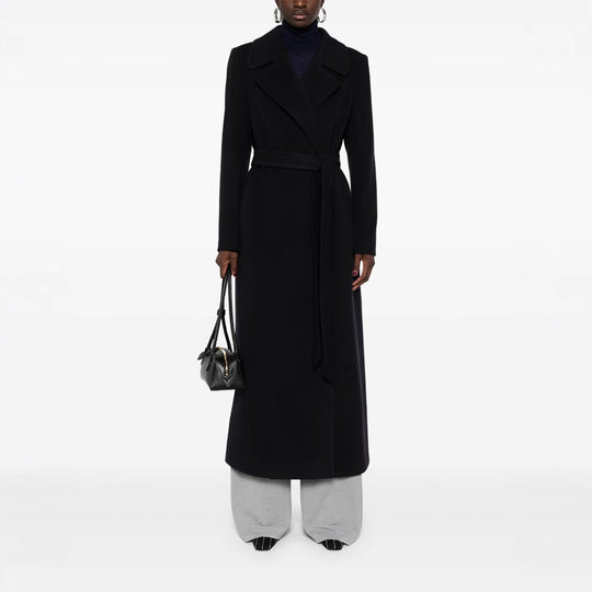 Damen Langer Wickelcoat aus Wollmix mit Bindegürtel und breitem Revers Shop Nory