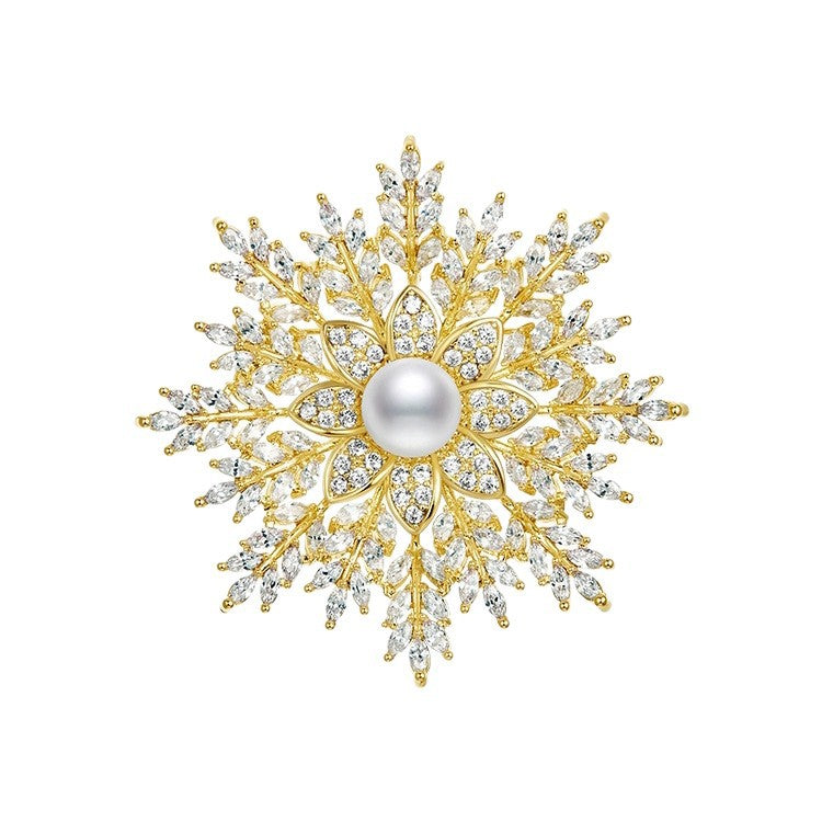 Elegante Perlenbrosche Florales Stern-Design mit Zirkonia Verziert