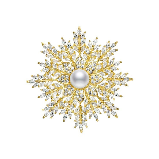 Elegante Perlenbrosche Florales Stern-Design mit Zirkonia Verziert