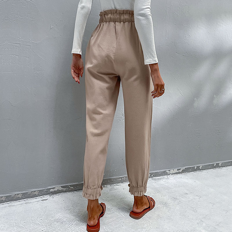 Damen Lässige Hose mit hohem Bund, Tunnelzug, Eingrifftaschen und konischer Beinform Shop Nory