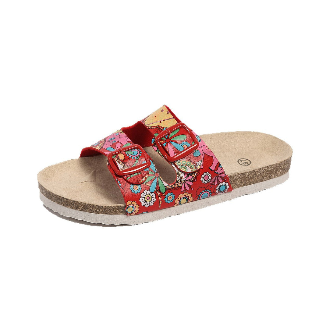 Damen modische Zehentrenner-Sandalen mit floralem Design und anatomischem Fußbett Shopnory