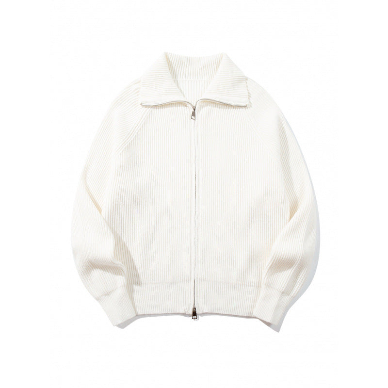 Unisex Grobgerippte Zip-Strickjacke mit Stehkragen, Raglanärmeln und Zwei-Wege-Reißverschluss Shop Nory