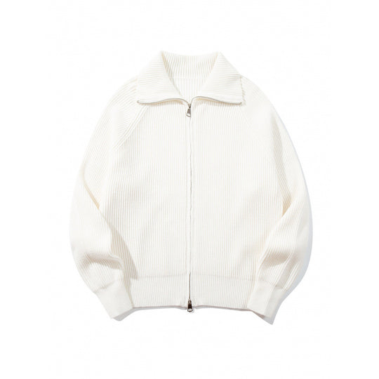 Unisex Grobgerippte Zip-Strickjacke mit Stehkragen, Raglanärmeln und Zwei-Wege-Reißverschluss Shop Nory