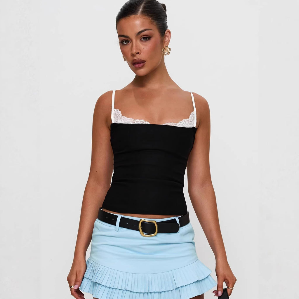 Damen Polka Dots Bustier-Top mit Spitzenakzenten