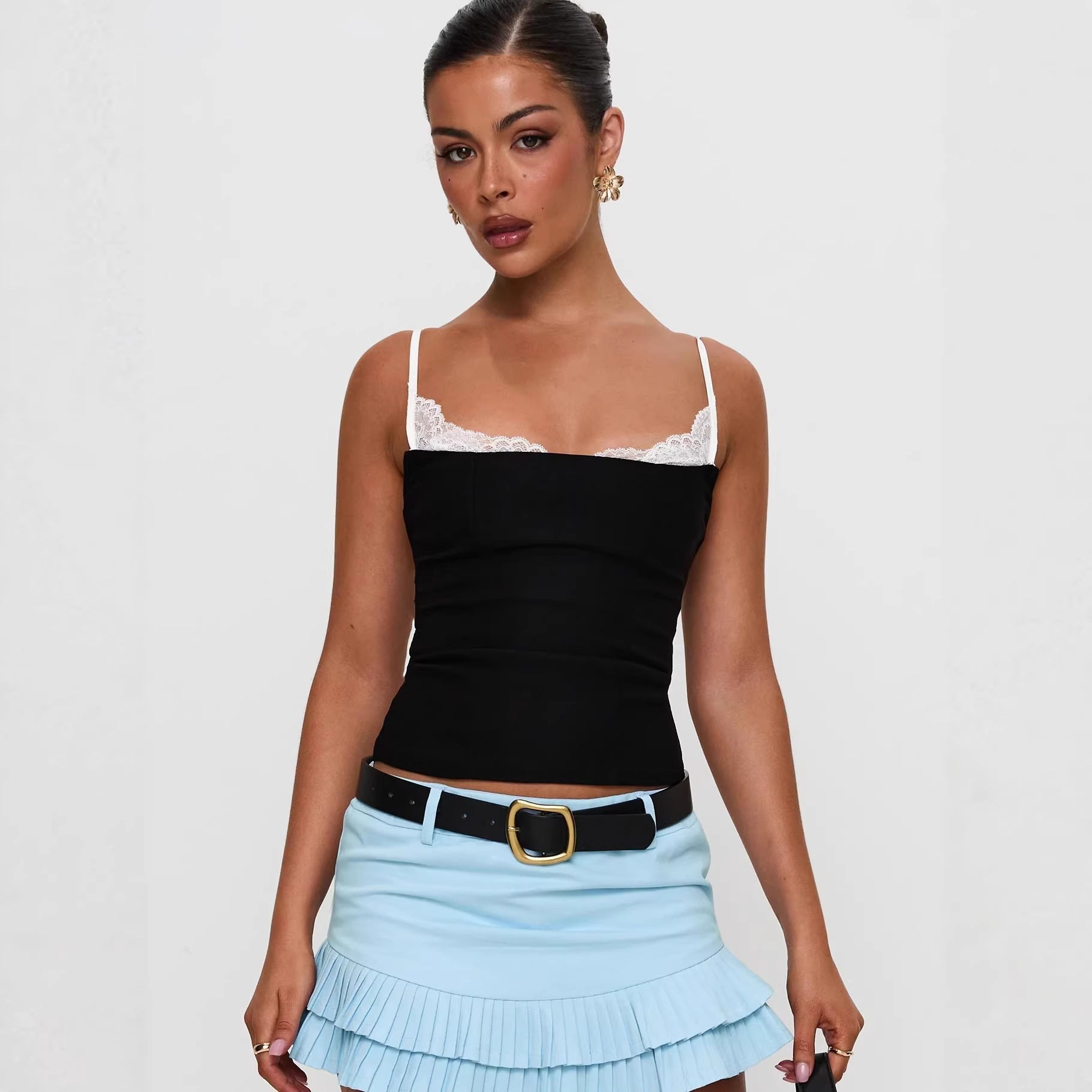 Damen Polka Dots Bustier-Top mit Spitzenakzenten