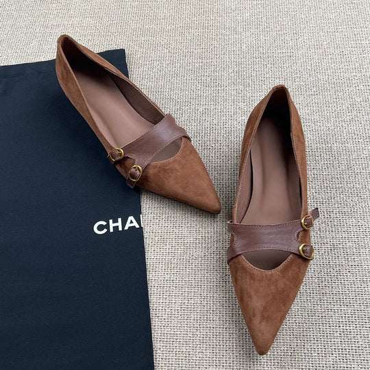 Damen Slingback-Ballerinas mit dekorativer Schnallenakzent und eleganter Lederoberfläche