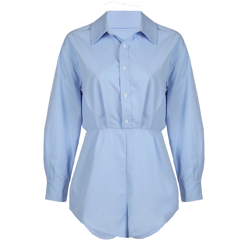 Damen nan taillierter Hemd‑Romper mit Langarm, verdeckter Knopfleiste und figurformender Taille Shop Nory