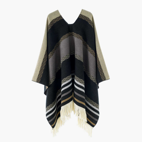 Damen Oversize Poncho-Cape mit V-Ausschnitt und Fransensaum Shop Nory