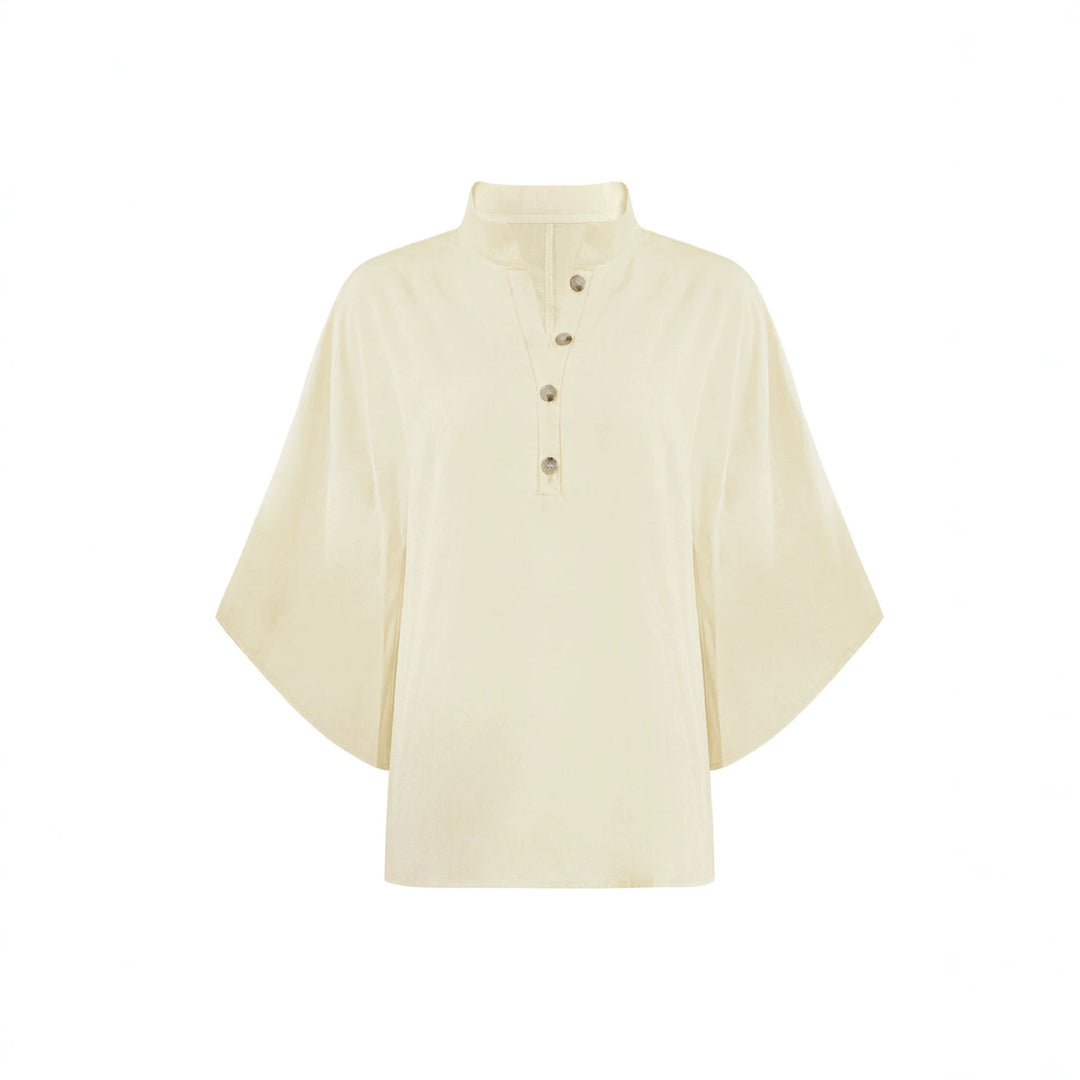 Damen Leichtes Jersey-Set mit Oversize-Henleybluse, Kimonoärmeln und weiter Bundhose Shop Nory
