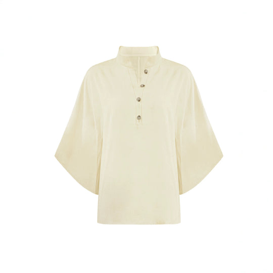 Damen Leichtes Jersey-Set mit Oversize-Henleybluse, Kimonoärmeln und weiter Bundhose Shop Nory