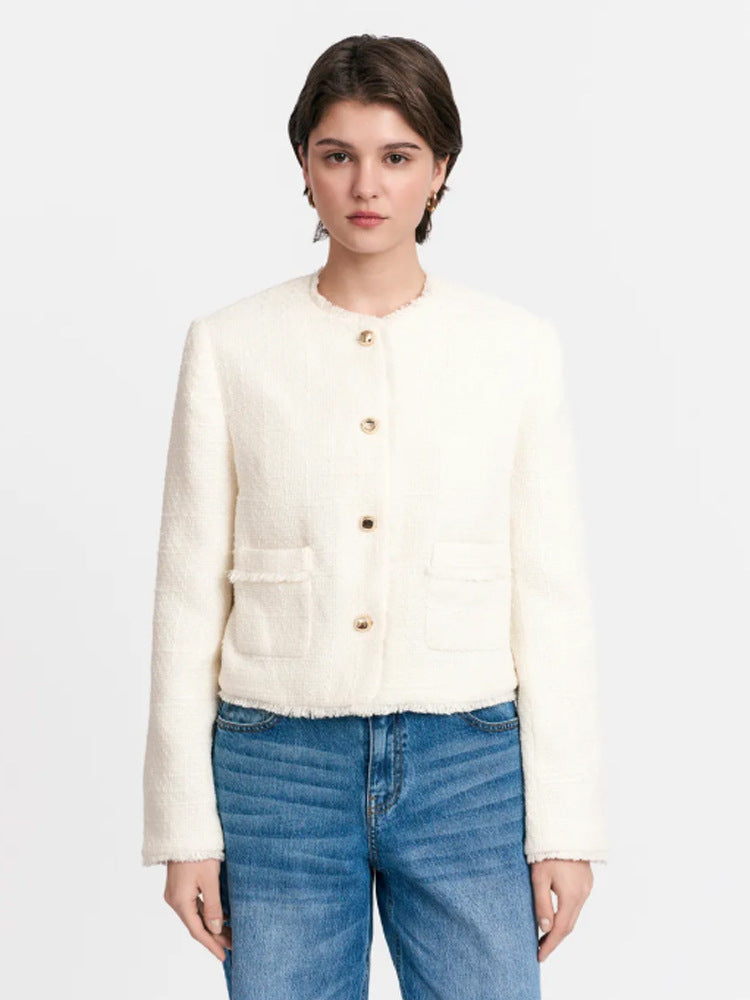 Damen Kurzblazer aus Bouclé mit Perlmuttknöpfen Shop Nory