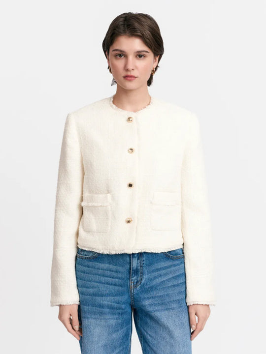 Damen Kurzblazer aus Bouclé mit Perlmuttknöpfen Shop Nory