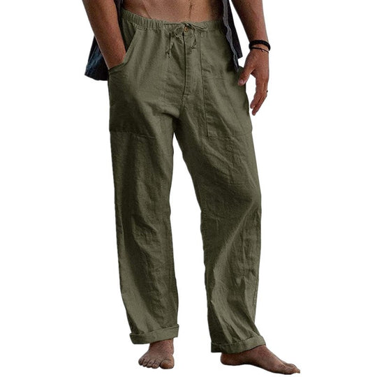 Herren lockere Leinenhose mit Gummibund und aufgesetzten Seitentaschen Shop Nory