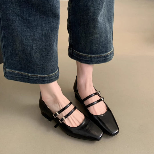 Damen elegante Mary Jane Ballerinas mit modischem Doppelriemen und komfortablem Fußbett