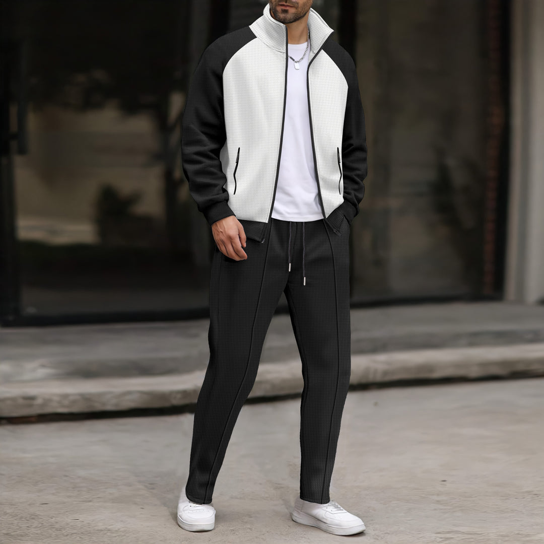 Herren nan zweifarbige Sport-Trainingsjacke mit Waffelstruktur Stehkragen Raglanärmel und verdeckten Reißverschlusstaschen Shop Nory