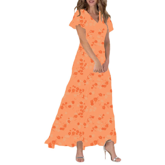 Damen Maxikleid mit floralem Chiffon-Stoff und transparenten Ärmeln