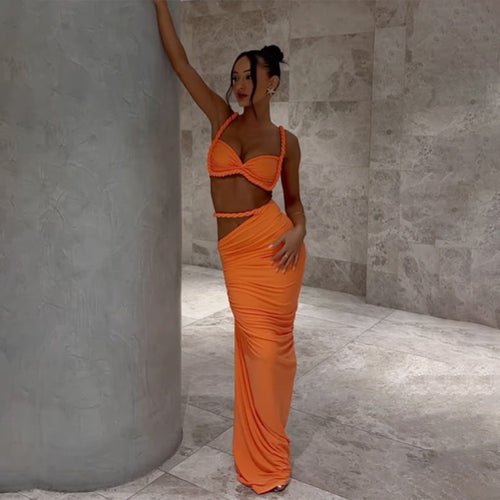 Damen Oberteil und Maxi Rock Set