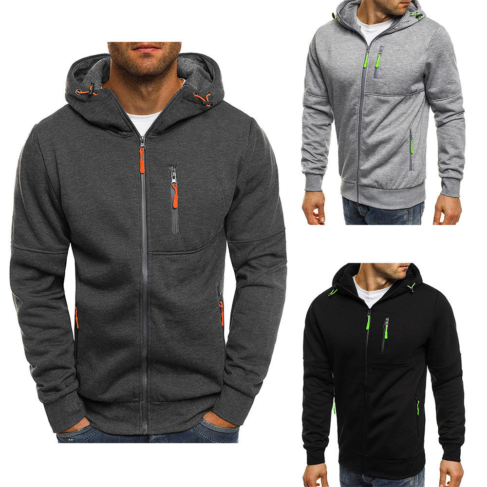 Herren funktionelle Kapuzenjacke mit durchgehendem Reißverschluss, Brust- und Seitentaschen sowie Kordelzug Shop Nory