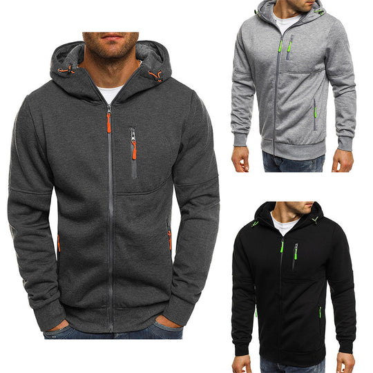 Herren funktionelle Kapuzenjacke mit durchgehendem Reißverschluss, Brust- und Seitentaschen sowie Kordelzug Shop Nory