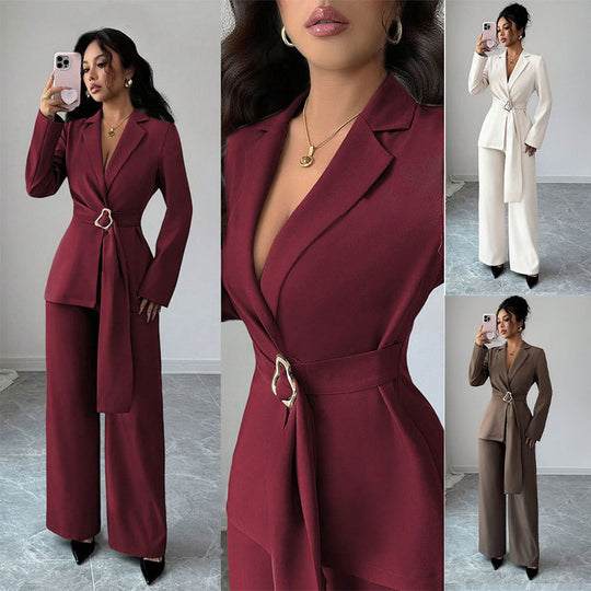 Damen Elegantes Blazer-Kostüm mit Taillengürtel Shop Nory