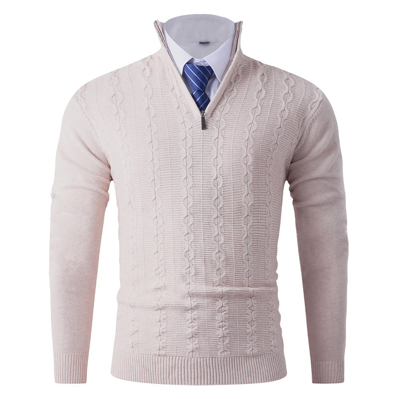 Herren Eleganter Feinstrick-Halbzippullover mit Zopfmuster und Stehkragen Shop Nory