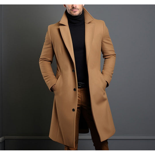 Herren Eleganter einreihiger Langmantel aus Wollmix mit schmaler Silhouette und Reverskragen Shop Nory