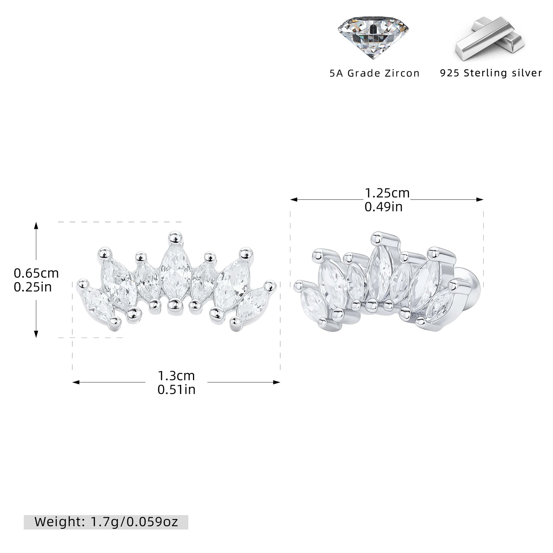 Damen Ohrstecker in Krönchen-Design aus hochwertigem 925 Sterling Silber Shop Nory