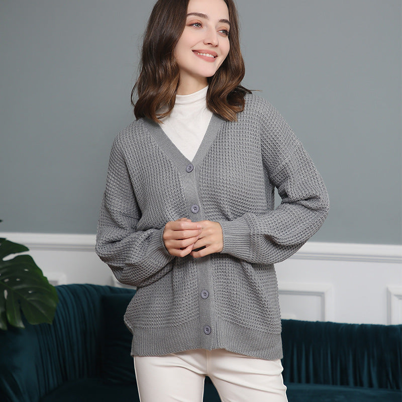 Damen Waffelstruktur-Cardigan mit tiefem V-Ausschnitt und kastigem Oversize-Schnitt Shop Nory