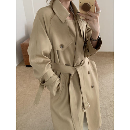 Damen Oversize Trenchcoat mit Doppelreihe, Taillengürtel und Epauletten Shop Nory