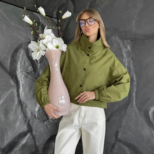 Damen Modische Kurzjacke mit hohem Kragen