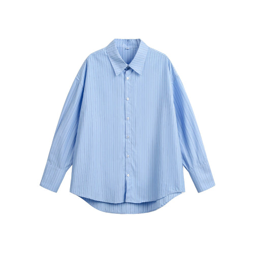 Damen Oversize-Hemdbluse mit feiner Nadelstreifenstruktur und abgerundetem Saum Shop Nory