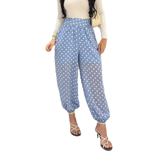 Damen Hochtaillierte Palazzohose mit elastischem Knöchel‑Bündchen und Punktmuster Shop Nory