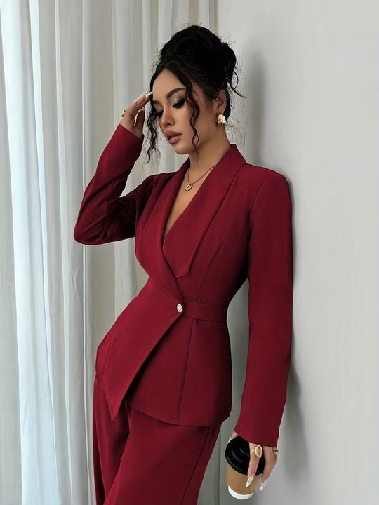 Damen nan taillierter Businessblazer mit Schalkragen, Gürtelbund und Ein-Knopf-Verschluss Shop Nory