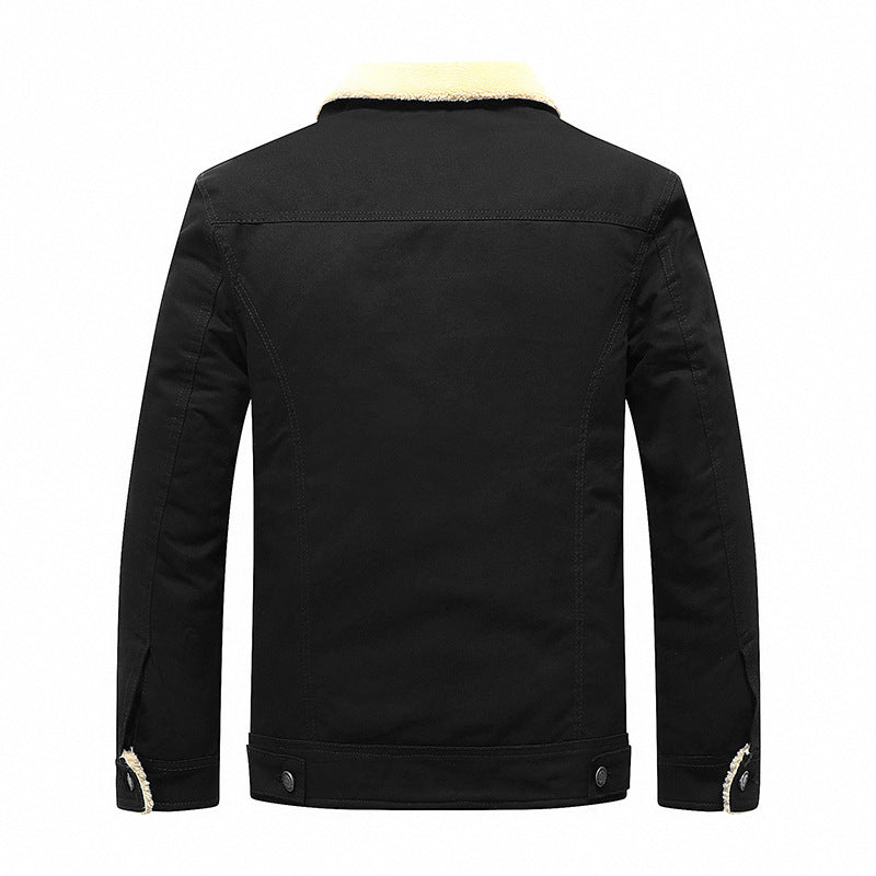 Herren Sherpa-gefüttertes Canvas-Truckerblouson mit Kunstfellkragen und Utility-Taschen Shop Nory