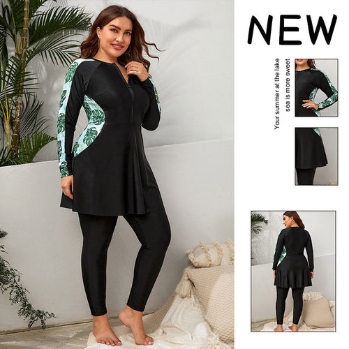 Damen Sportlicher Badeanzug mit langem Arm und seitlichem Druck