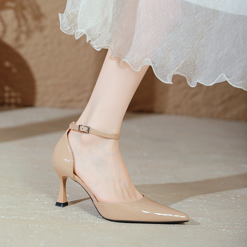 Damen elegante Stiletto-Pumps mit verstellbarem Riemen und glänzender Oberfläche