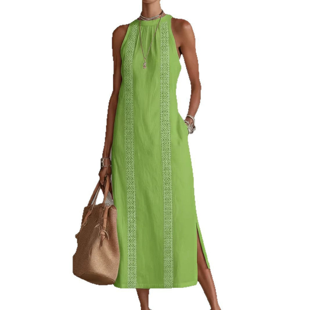 Damen Elegantes Sommer-Maxi-Kleid mit Spitzenapplikation und seitlichem Schlitz