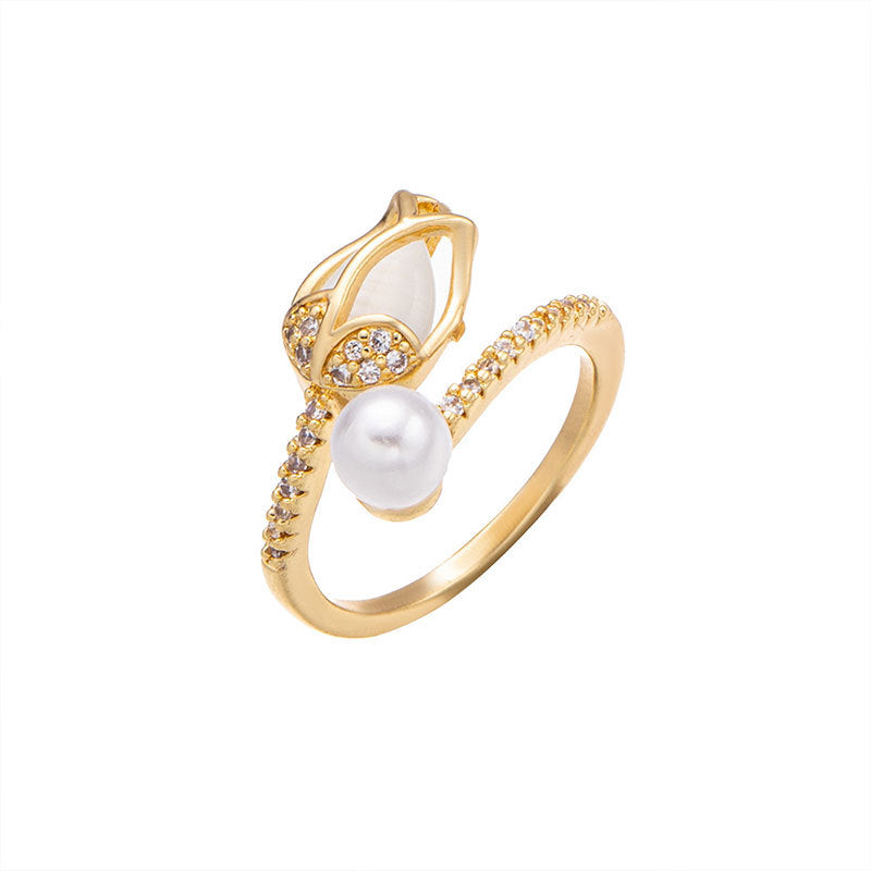 Damenring mit floralen Akzenten und edler Perle Shop Nory