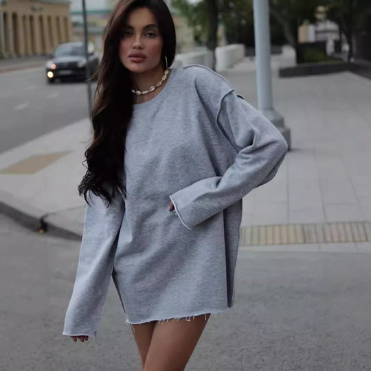 Damen Oversize-Sweatshirt mit rohem Saum und überschnittenen Schultern Shop Nory