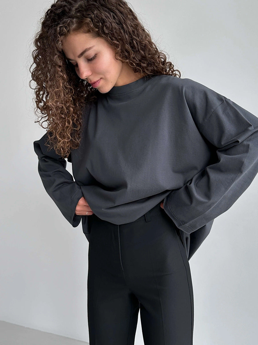 Damen Oversize Langarmshirt mit hohem Kragen