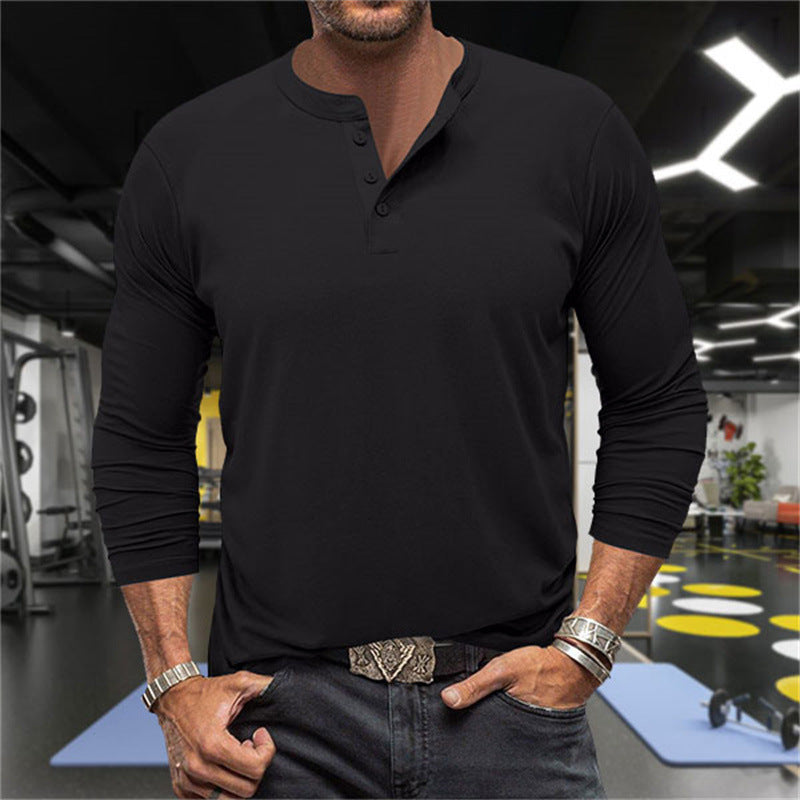 Herren Langarm-Henley-Shirt aus atmungsaktiver Baumwollmischung