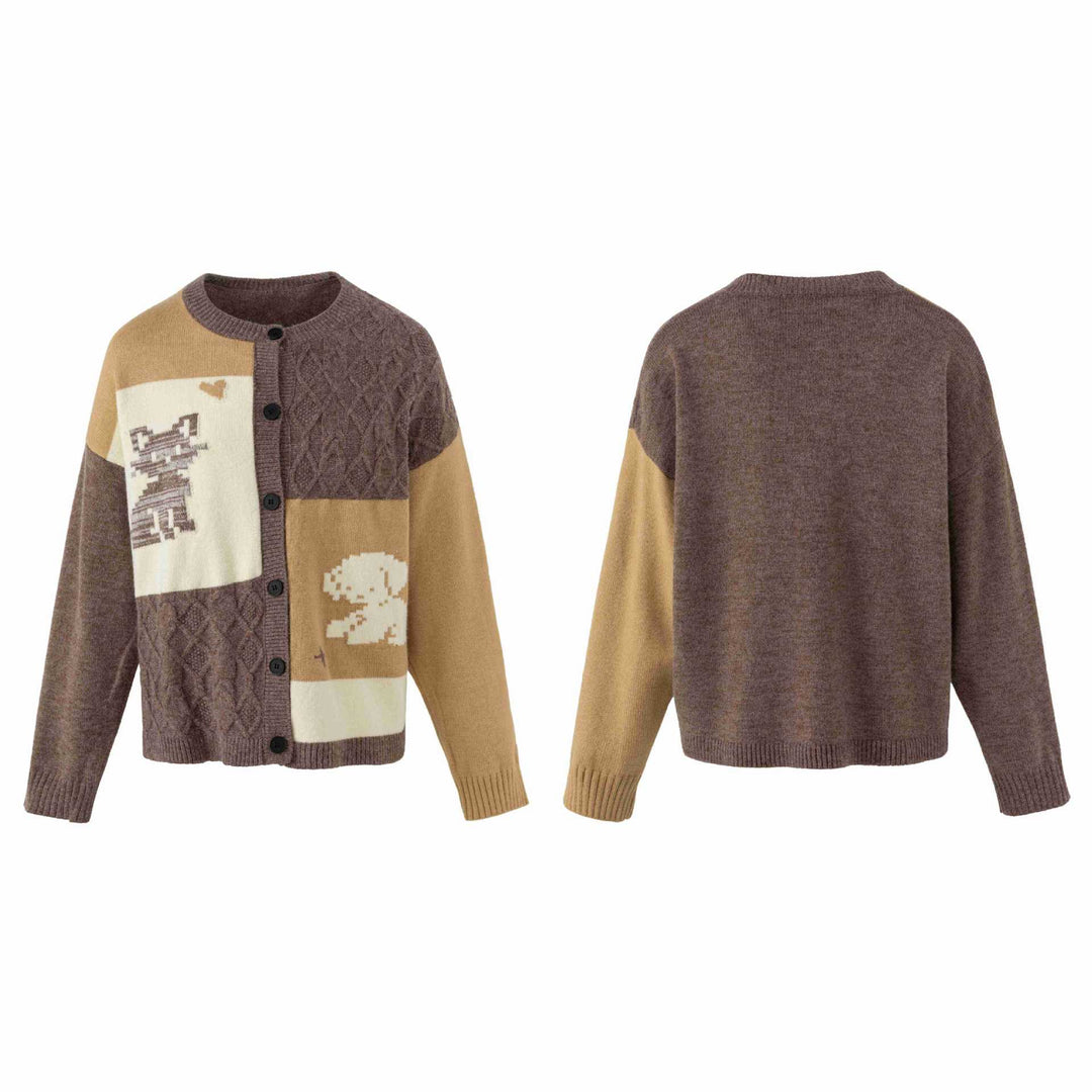 Damen Strickcardigan im Patchwork‑Look mit Zopfmuster und Rundhalsausschnitt Shop Nory