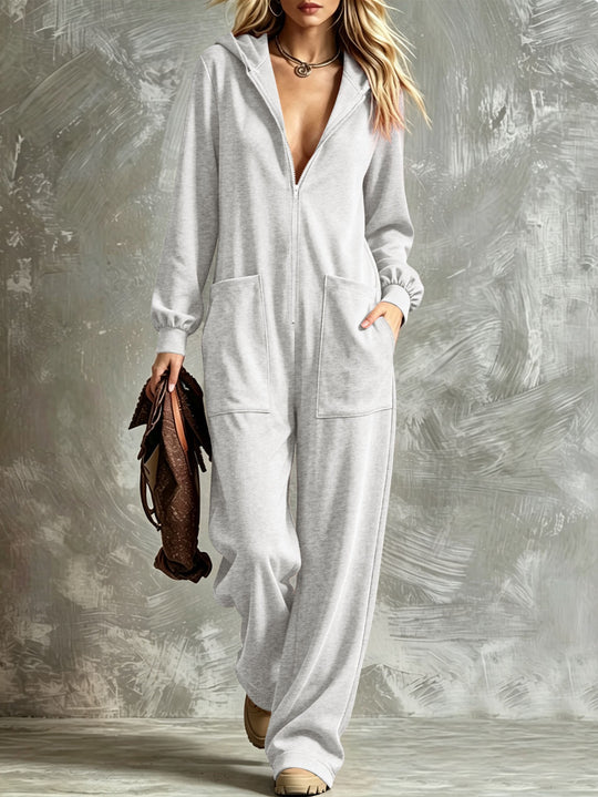 Damen Kapuzen-Jumpsuit mit durchgehendem Reißverschluss und aufgesetzten Taschen Shop Nory